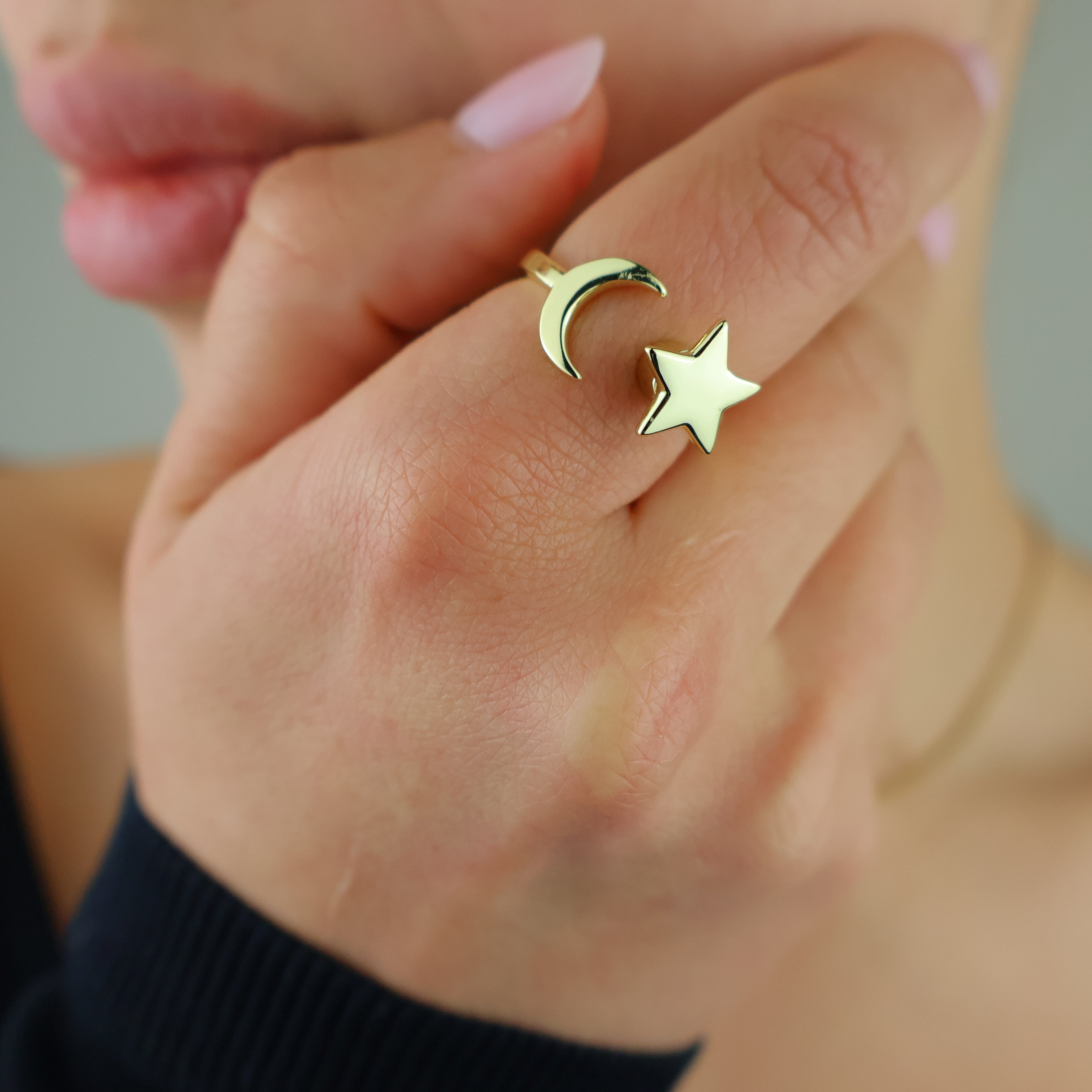 Moon & Star Anxiety Ring